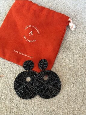 Anthropologie Black Beaded Disc Drop Earrings